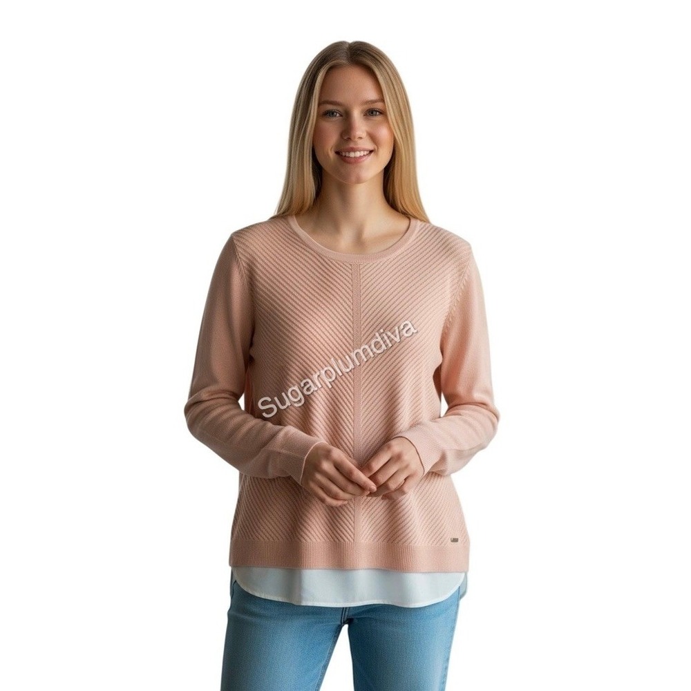 Calvin Klein Peach Scoop‎ Neck Textured Shirttail Sweater LARGE Pastel SALE
